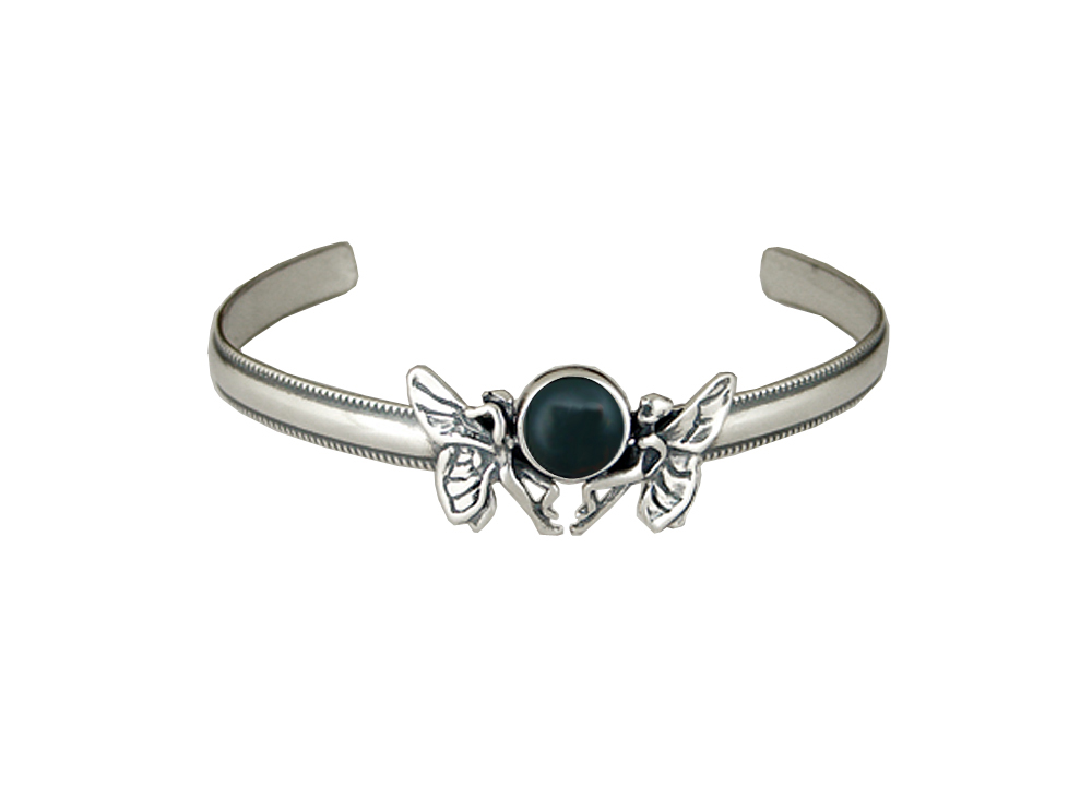 Sterling Silver Double Fairy Cuff Bracelet With Bloodstone